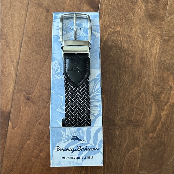 Tommy Bahama Other - Tommy Bahama Black Braided Leather-Trim Belt with Silver Buckle